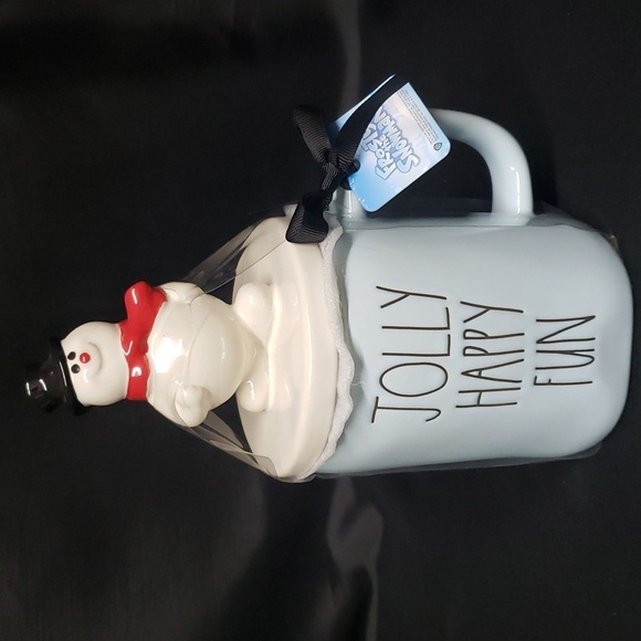 Rae Dunn NWT "JOLLY HAPPY FUN" Frosty the Snowman Topper Mug - Picture 1 of 8